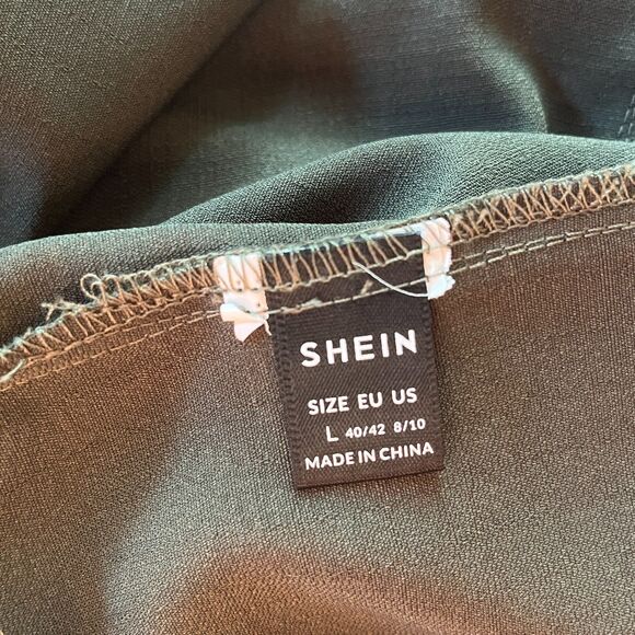 Shein Vcay Solid Ruffle Hem Smock Dress - V Neck - Army Green - Women's Size Lg - Picture 4 of 4